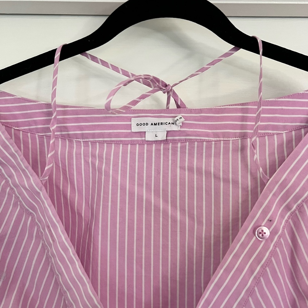 Good American Striped Off-Shoulder Twist Top - Picture 6 of 9